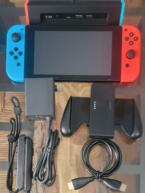 Nintendo Switch HAC-001 V1, Console with Original Neon Red & Neon Blue Joy-Con